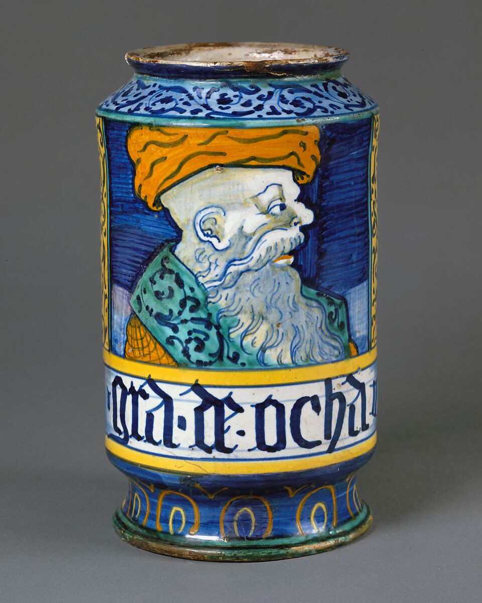 Apothecary jar (albarello), Maiolica (tin-glazed earthenware), Italian, Castelli 