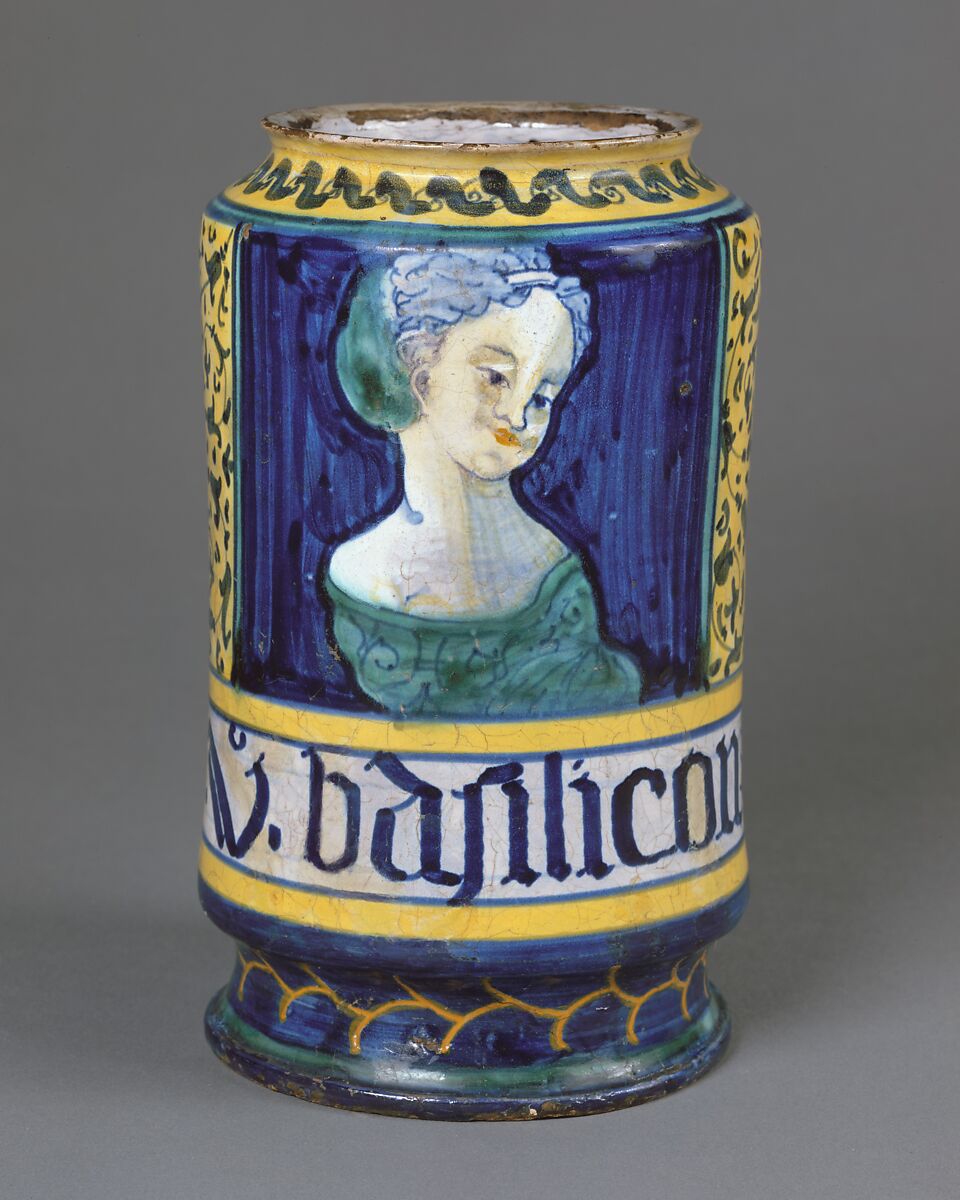 Apothecary jar (albarello), Maiolica (tin-glazed earthenware), Italian, Castelli 