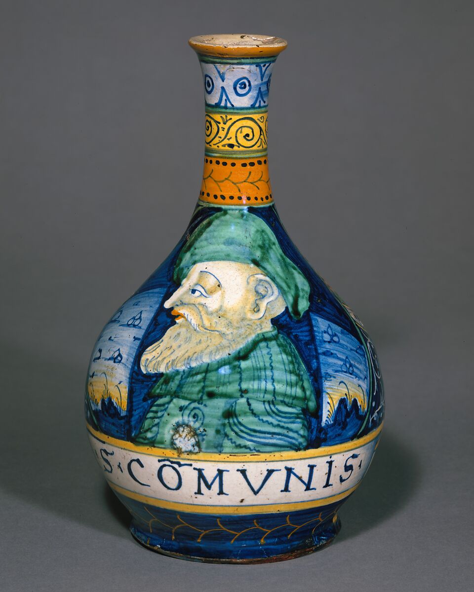 Apothecary bottle (fiasca da farmacia), Maiolica (tin-glazed earthenware), Italian, Castelli 