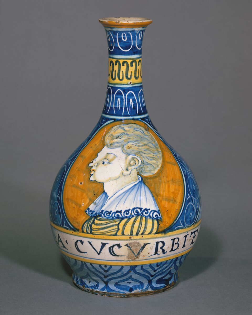 Apothecary bottle (fiasca da farmacia), Maiolica (tin-glazed earthenware), Italian, Castelli 