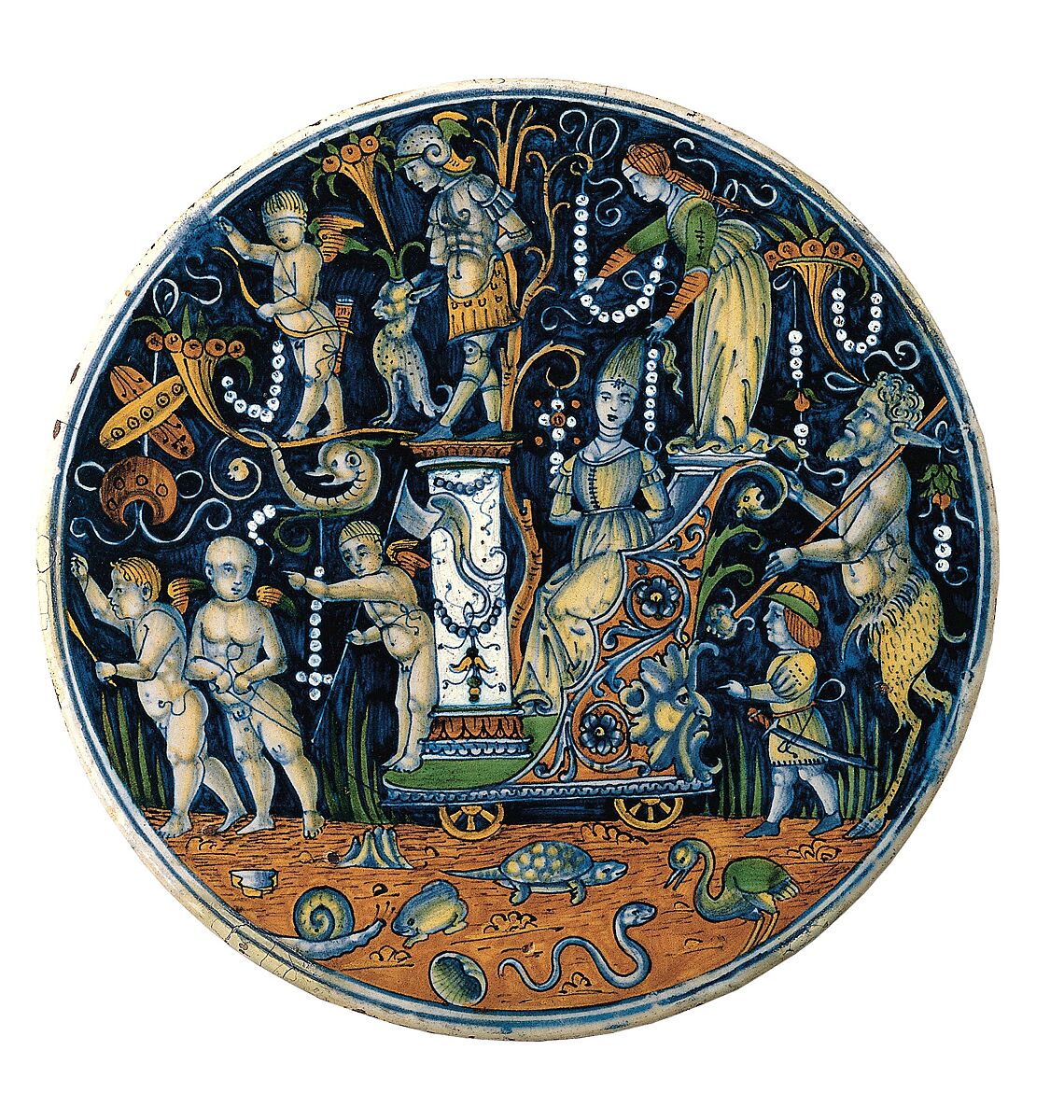 Roundel (tondo), possibly workshop of Giovanni Maria Vasaro (Italian (Castel Durante), active early 16th century), Maiolica (tin-glazed earthenware), Italian, Castel Durante