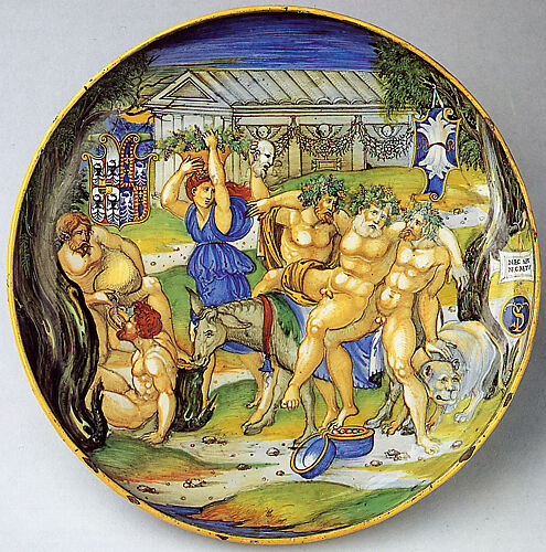 Armorial Plate: Silenus on an ass, supported by Bacchic revelers