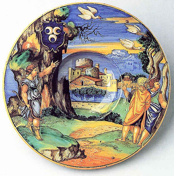 Plate (tondino), Francesco Xanto Avelli da Rovigo (Italian, Rovigo ca.1487–1542), Maiolica (tin-glazed earthenware)