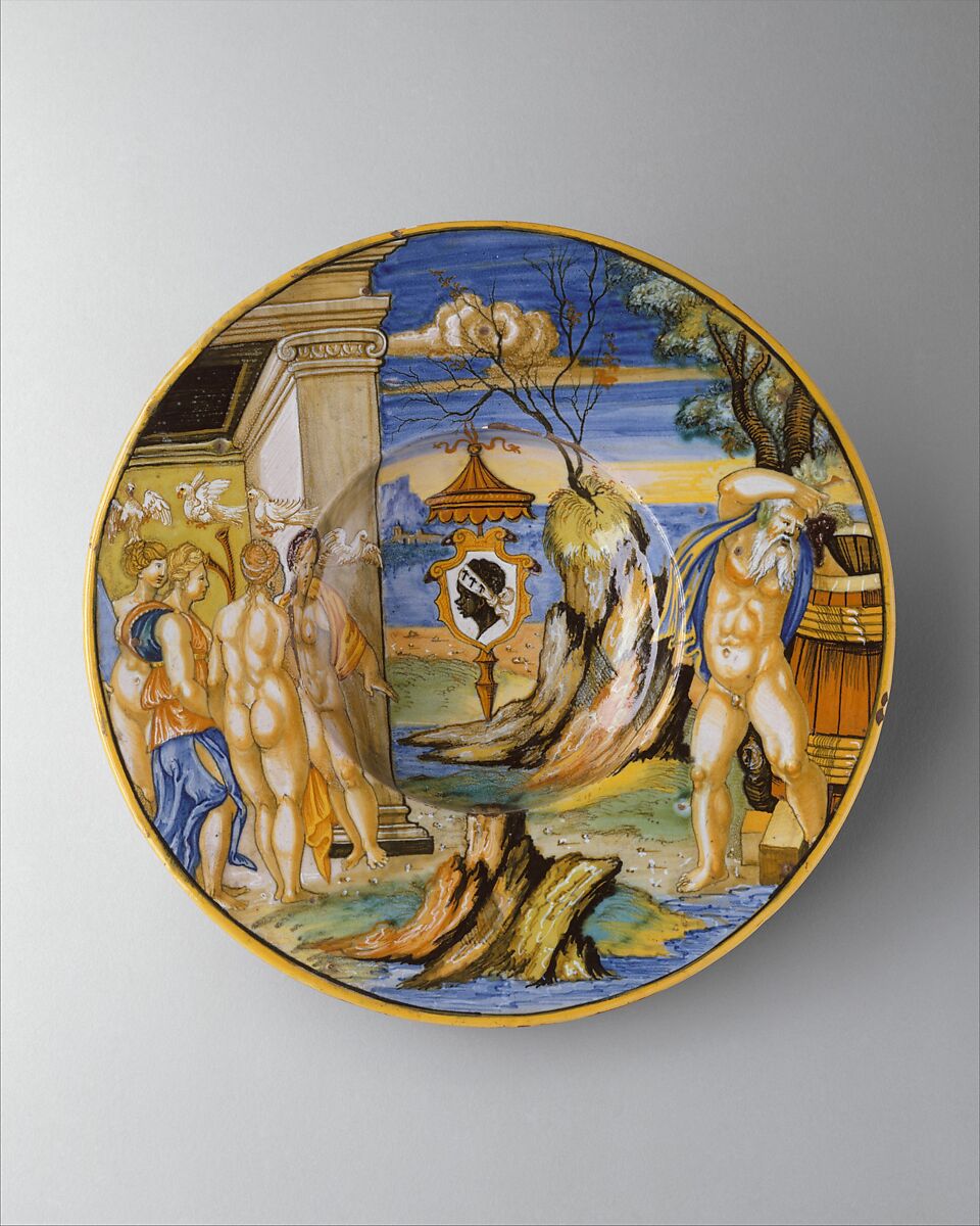 Armorial dish: The story of King Anius, Francesco Xanto Avelli da Rovigo (Italian, Rovigo ca.1487–1542), Maiolica (tin-glazed earthenware) 