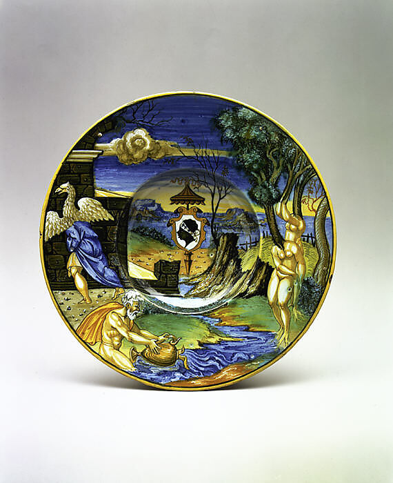 Armorial dish: The story of Phaeton, Francesco Xanto Avelli da Rovigo (Italian, Rovigo ca.1487–1542), Maiolica (tin-glazed earthenware) 