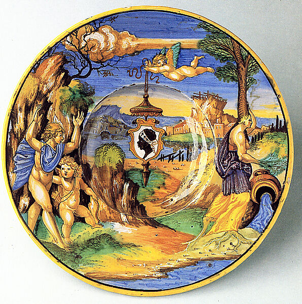 Armorial dish: The story of Apollo, Francesco Xanto Avelli da Rovigo (Italian, Rovigo ca.1487–1542), Maiolica (tin-glazed earthenware)