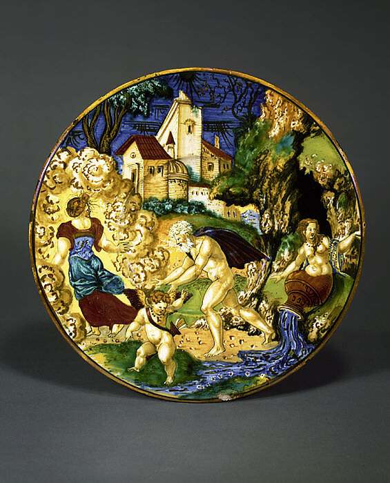 Plate (tagliere), Francesco Xanto Avelli da Rovigo (Italian, Rovigo ca.1487–1542), Maiolica (tin-glazed earthenware)