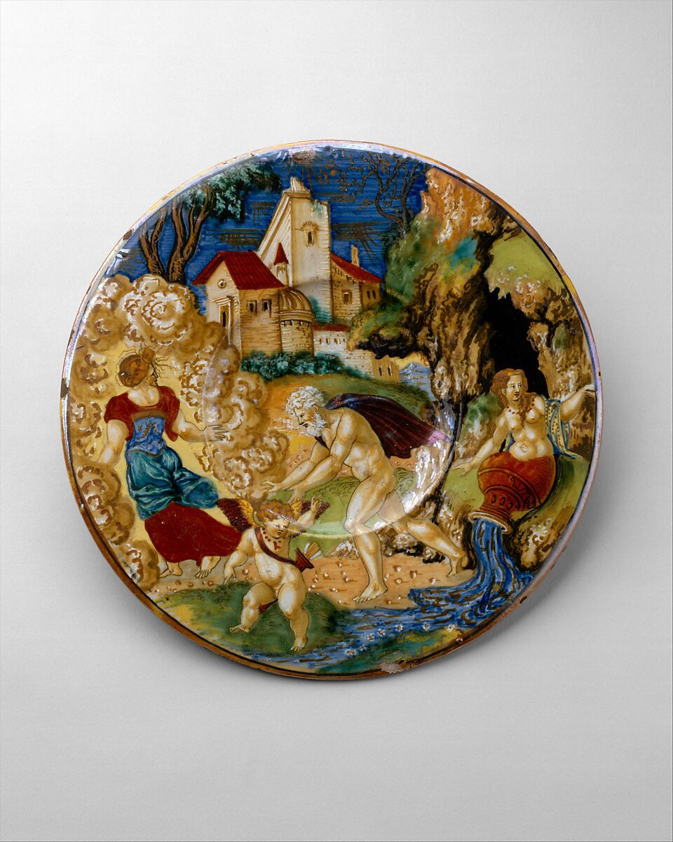 Plate (tagliere), Francesco Xanto Avelli da Rovigo (Italian, Rovigo ca.1487–1542), Maiolica (tin-glazed earthenware) 