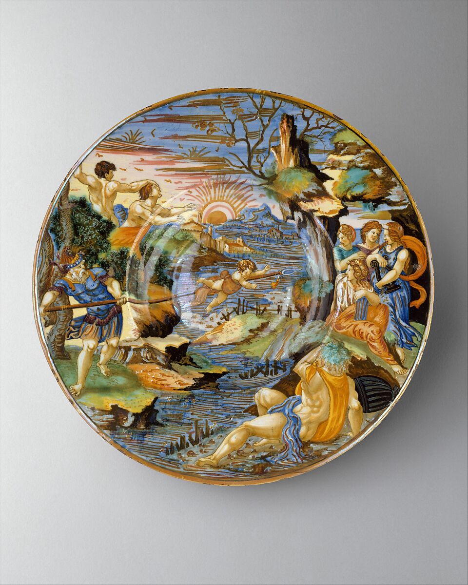 Plate (tagliere), Francesco Xanto Avelli da Rovigo (Italian, Rovigo ca.1487–1542), Maiolica (tin-glazed earthenware) 