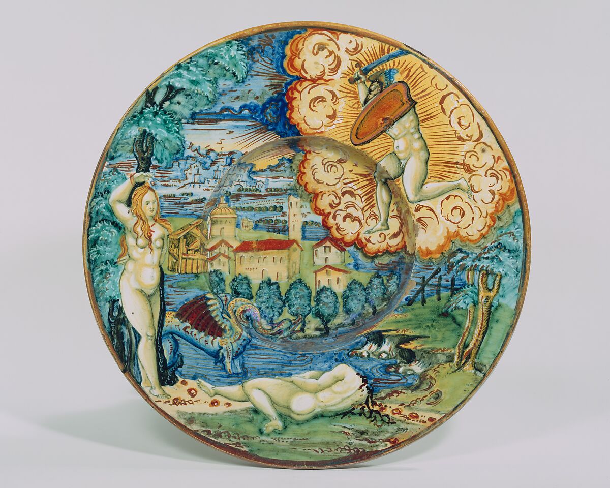 Dish (tondino), Lustered in the workshop of Maestro Giorgio Andreoli (Italian (Gubbio), active first half of 16th century), Maiolica (tin-glazed earthenware) 