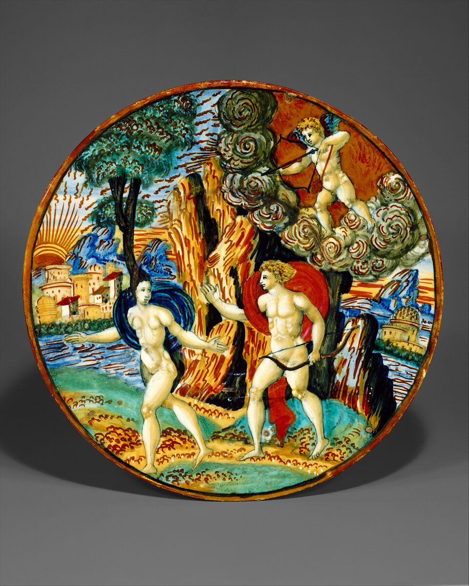 Dish (tondino), Maiolica (tin-glazed earthenware), Italian, Urbino or Pesaro and Gubbio 