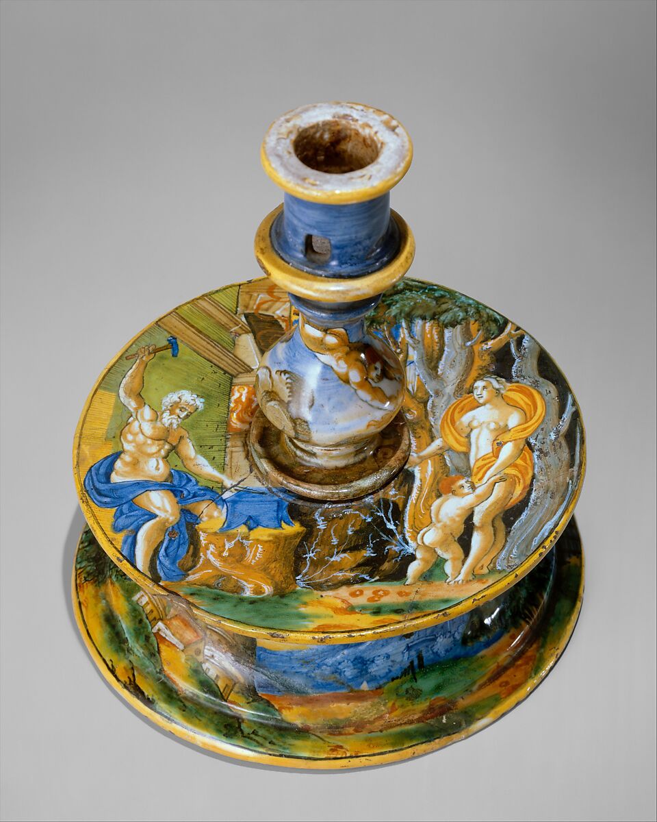Candlestick (candeliere), workshop of Guido Durantino (Italian, Urbino, active 1516–ca. 1576), Maiolica (tin-glazed earthenware), Italian, Urbino