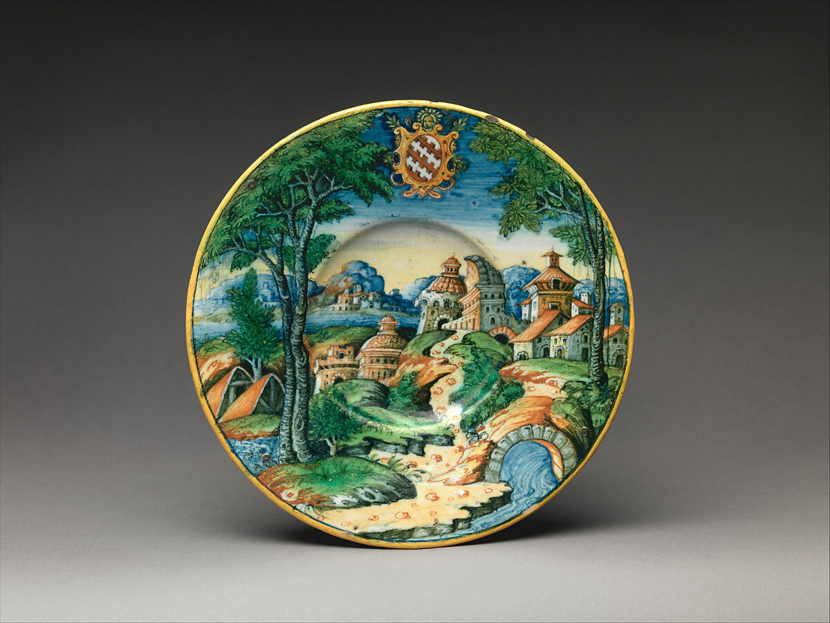 Plate (tagliere), probably workshop of Guido Durantino (Italian, Urbino, active 1516–ca. 1576), Maiolica (tin-glazed earthenware), Italian, Urbino 