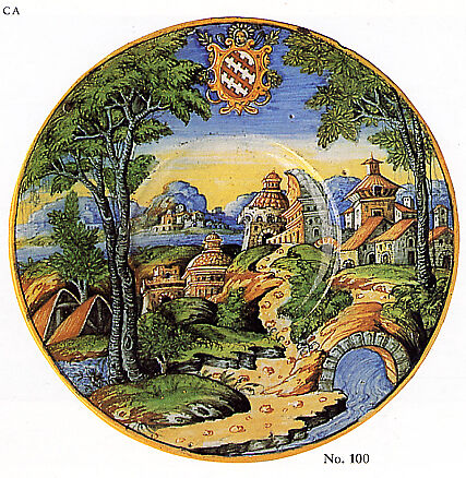 Plate (tagliere), probably workshop of Guido Durantino (Italian, Urbino, active 1516–ca. 1576), Maiolica (tin-glazed earthenware), Italian, Urbino