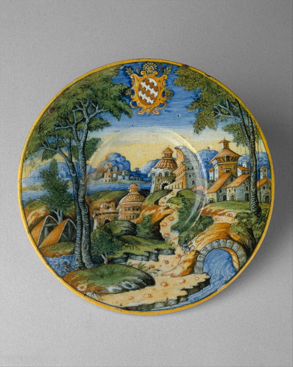 Plate (tagliere), probably workshop of Guido Durantino (Italian, Urbino, active 1516–ca. 1576), Maiolica (tin-glazed earthenware), Italian, Urbino