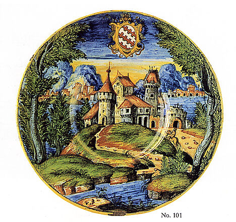 Plate (tagliere), probably workshop of Guido Durantino (Italian, Urbino, active 1516–ca. 1576), Maiolica (tin-glazed earthenware), Italian, Urbino