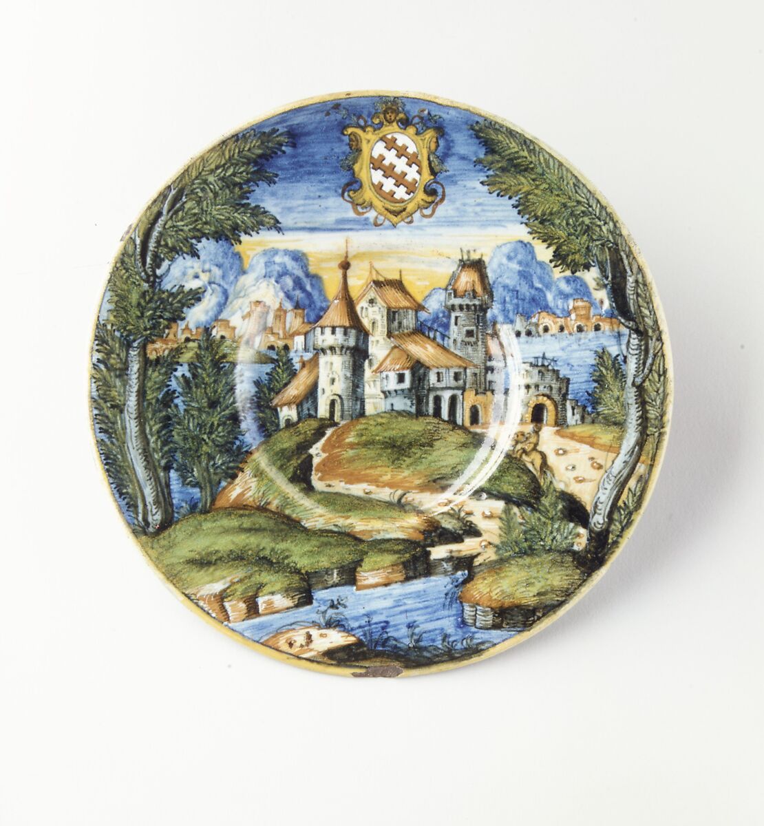 Plate (tagliere), probably workshop of Guido Durantino (Italian, Urbino, active 1516–ca. 1576), Maiolica (tin-glazed earthenware), Italian, Urbino