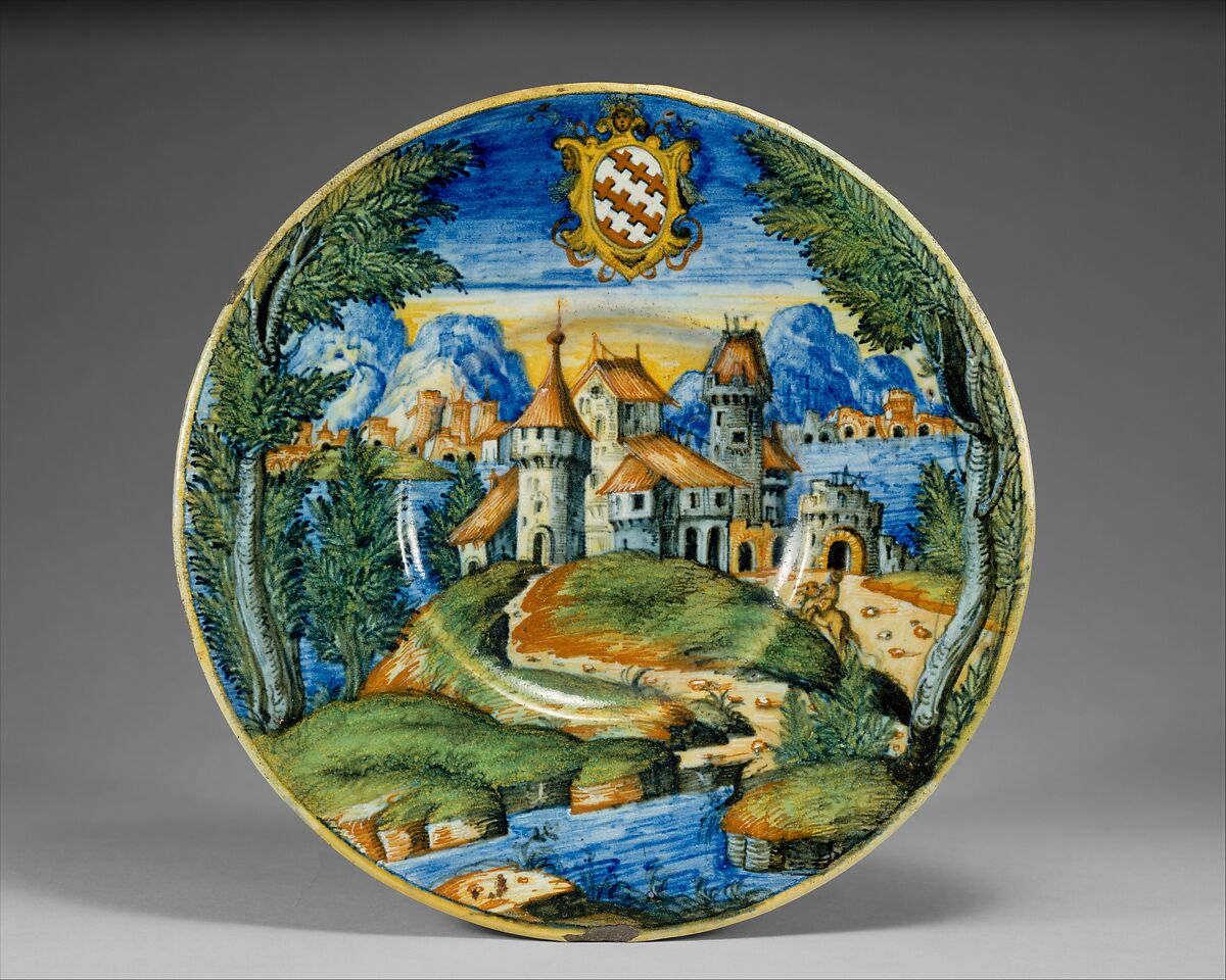 Plate (tagliere), probably workshop of Guido Durantino (Italian, Urbino, active 1516–ca. 1576), Maiolica (tin-glazed earthenware), Italian, Urbino 