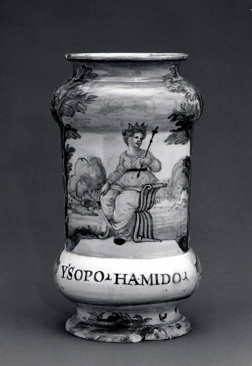 Apothecary jar (albarello), Maiolica (tin-glazed earthenware), Italian, Urbino 