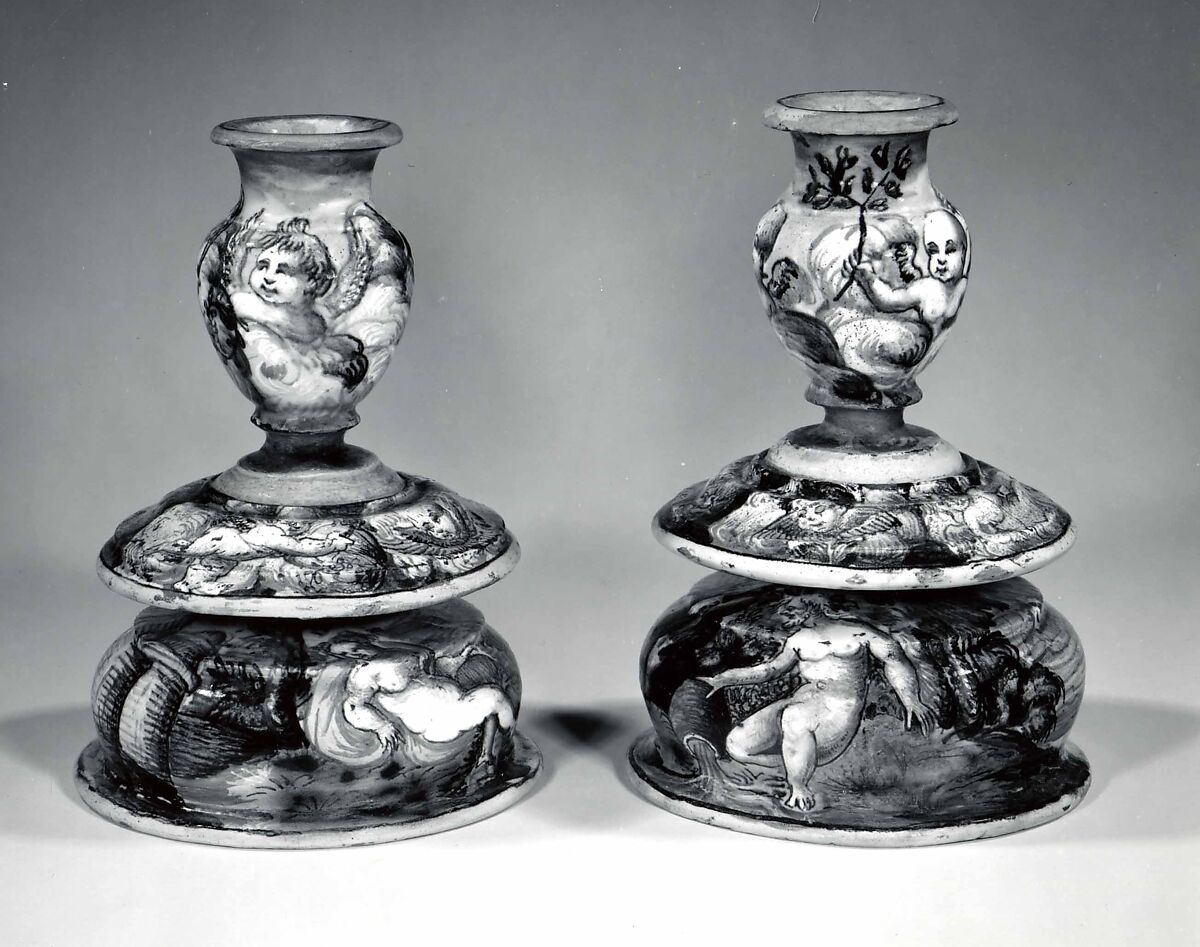 Candlestick (candeliere), Maiolica (tin-glazed earthenware), Italian, probably Urbino