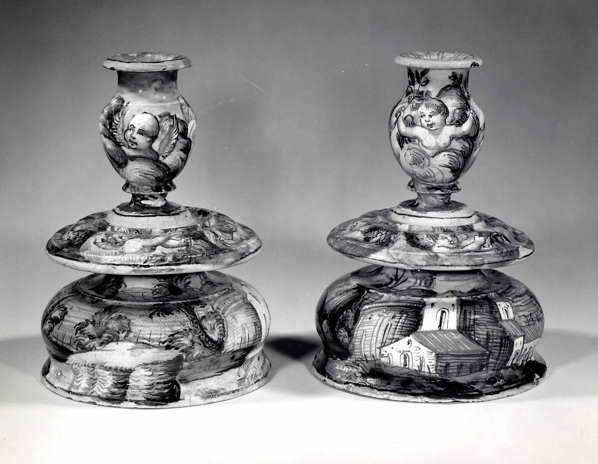 Candlestick (candeliere), Maiolica (tin-glazed earthenware), Italian, probably Urbino