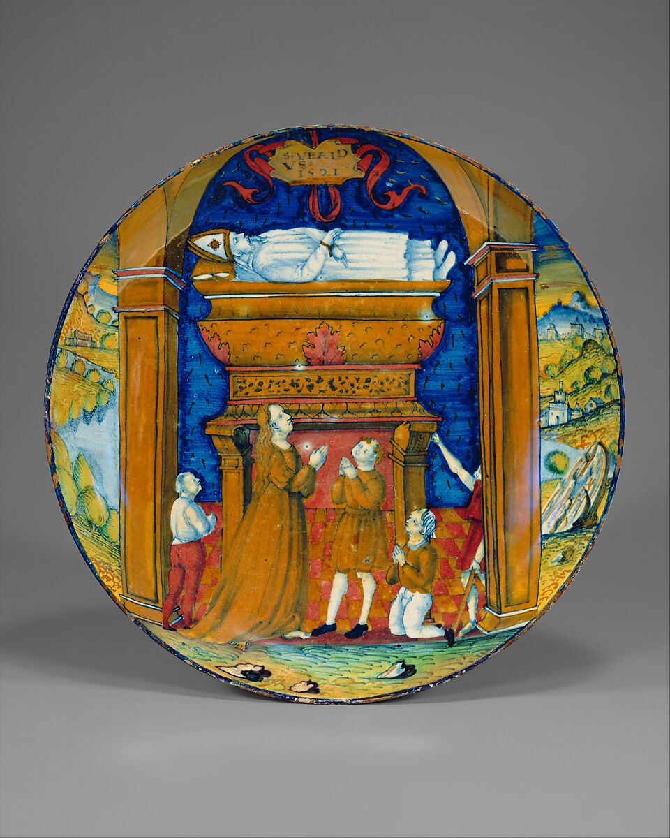 Dish (coppa), The Saint Ubaldus Painter (Italian, active first half 16th century), Maiolica (tin-glazed earthenware) 