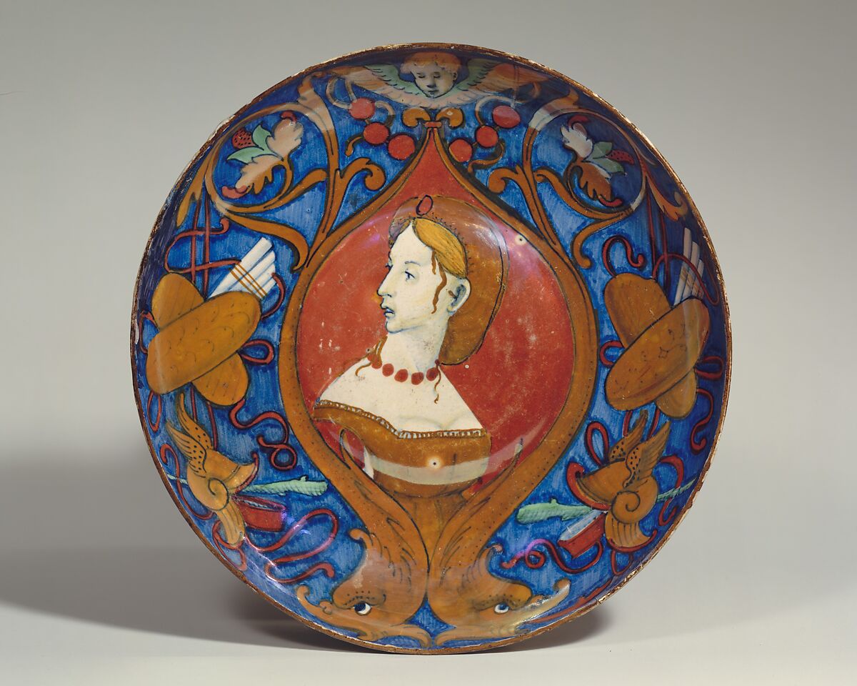 Dish (coppa umbonata), probably workshop of Maestro Giorgio Andreoli (Italian (Gubbio), active first half of 16th century), Maiolica (tin-glazed earthenware) 