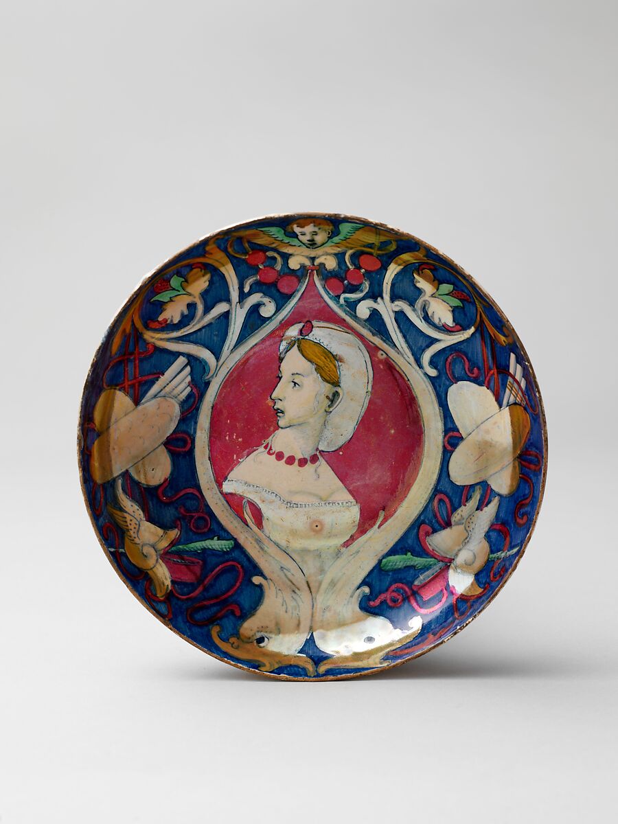 Dish (coppa umbonata), probably workshop of Maestro Giorgio Andreoli (Italian (Gubbio), active first half of 16th century), Maiolica (tin-glazed earthenware)