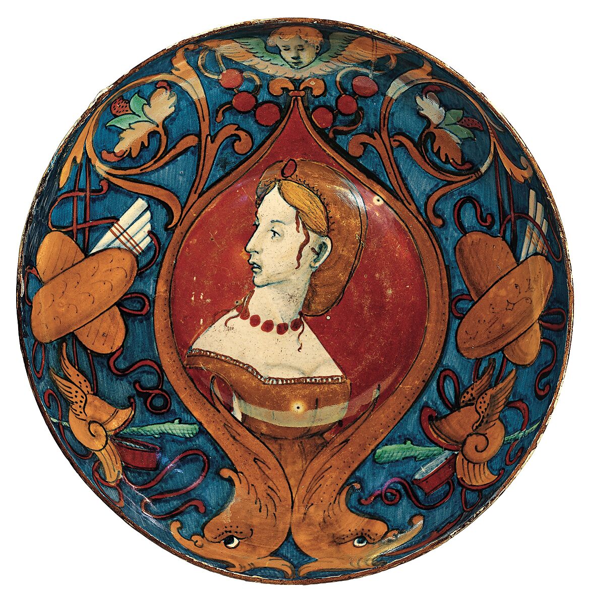 Dish (coppa umbonata), probably workshop of Maestro Giorgio Andreoli (Italian (Gubbio), active first half of 16th century), Maiolica (tin-glazed earthenware)