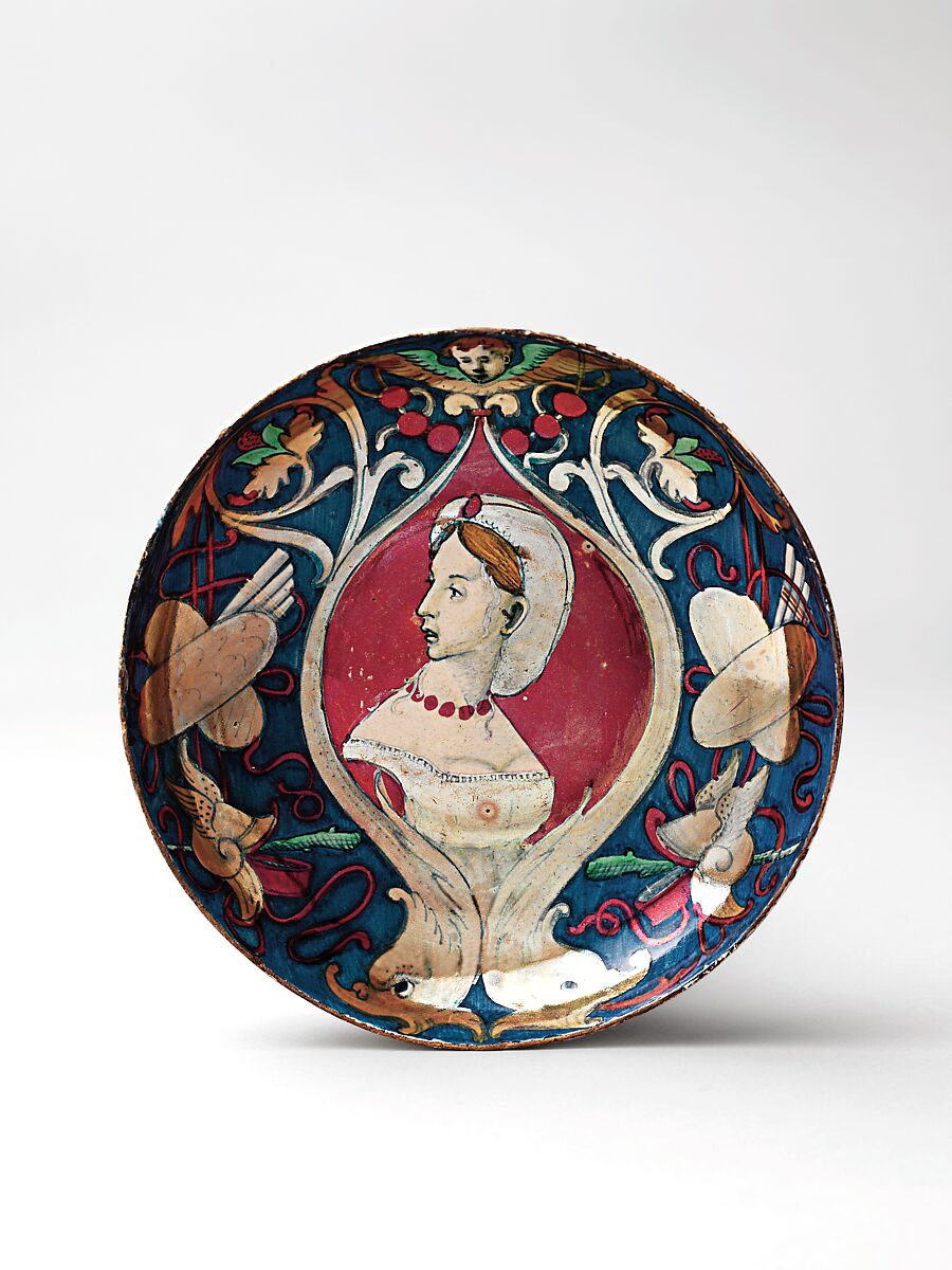 Dish (coppa umbonata), probably workshop of Maestro Giorgio Andreoli (Italian (Gubbio), active first half of 16th century), Maiolica (tin-glazed earthenware)