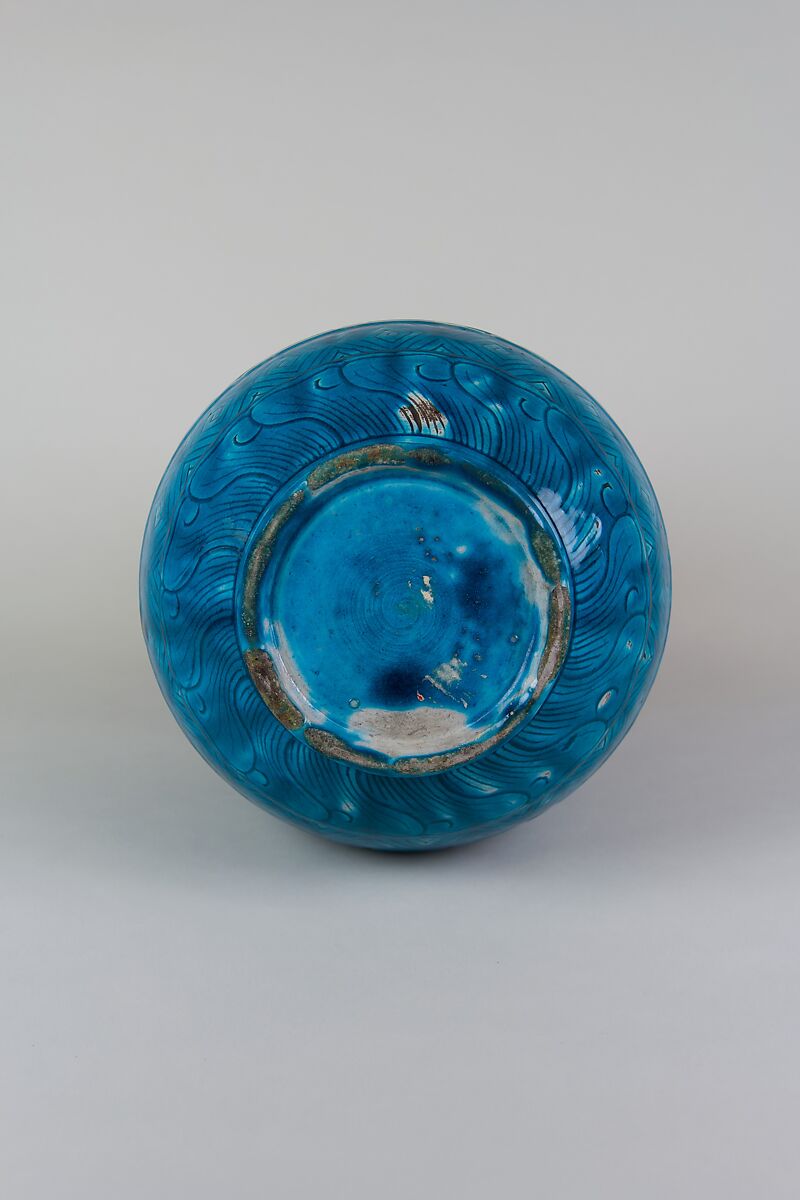 Vase with archaistic design, Porcelain with low relief decoration under turqoise glaze (Jingdezhen ware), China