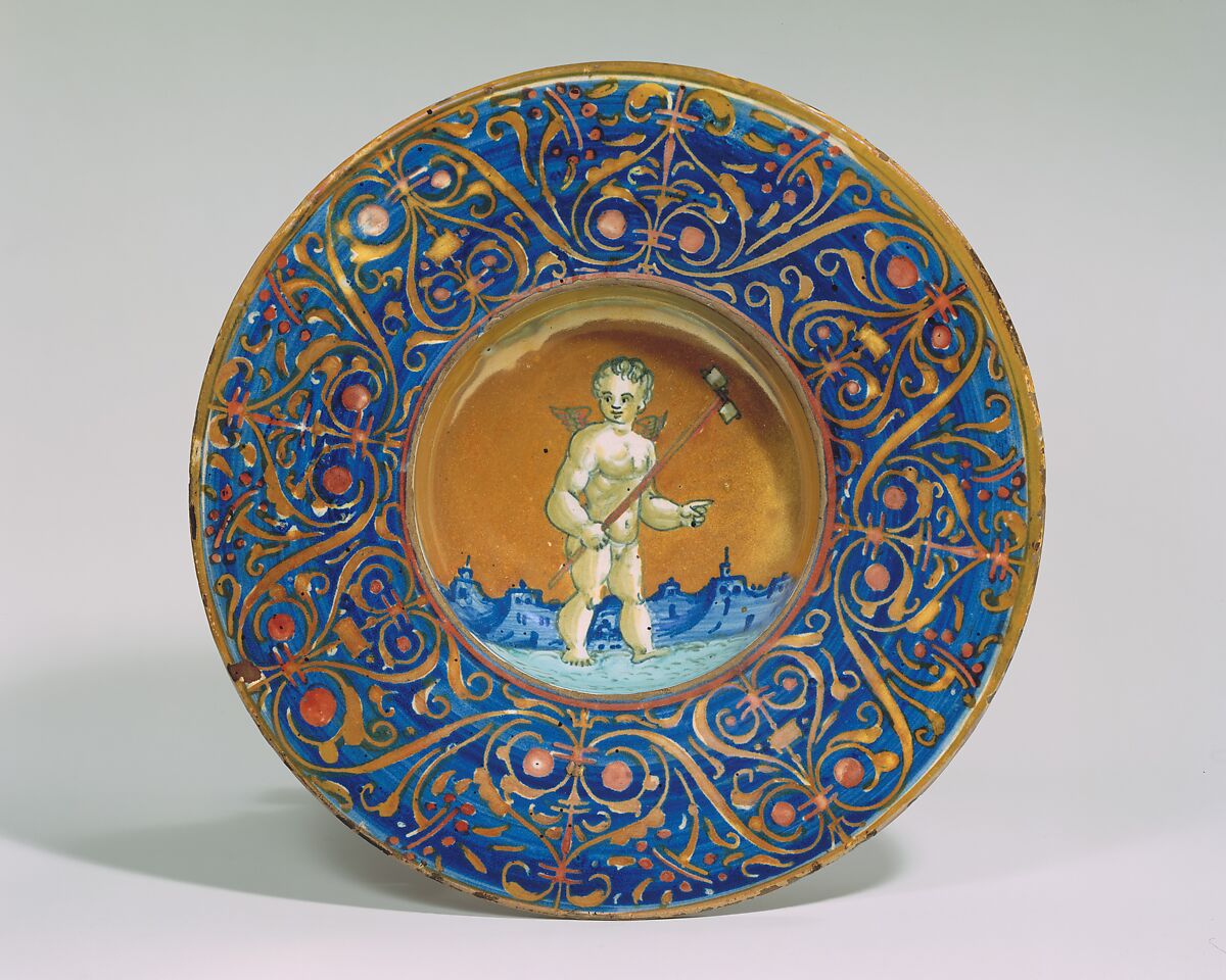 Dish (tondino), Italian  , Gubbio, early 16th century, Maiolica (tin-glazed earthenware), Italian, Gubbio 