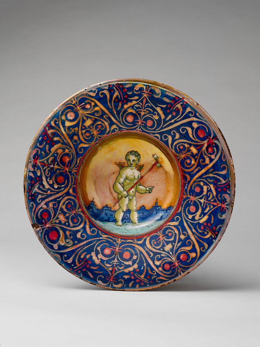 Dish (tondino), Italian  , Gubbio, early 16th century, Maiolica (tin-glazed earthenware), Italian, Gubbio