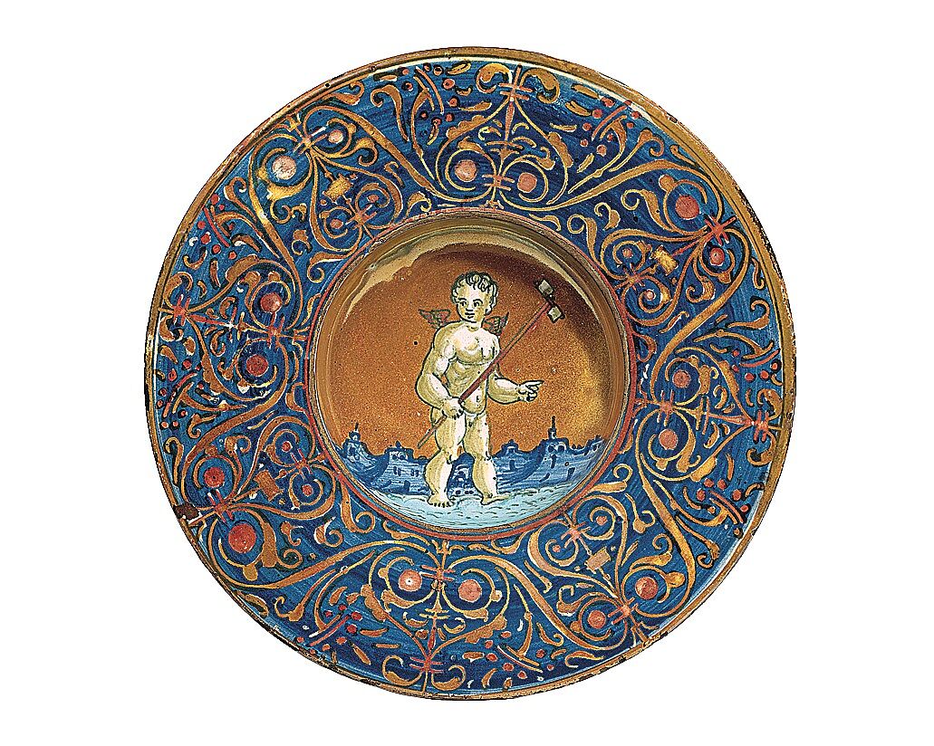 Dish (tondino), Italian  , Gubbio, early 16th century, Maiolica (tin-glazed earthenware), Italian, Gubbio