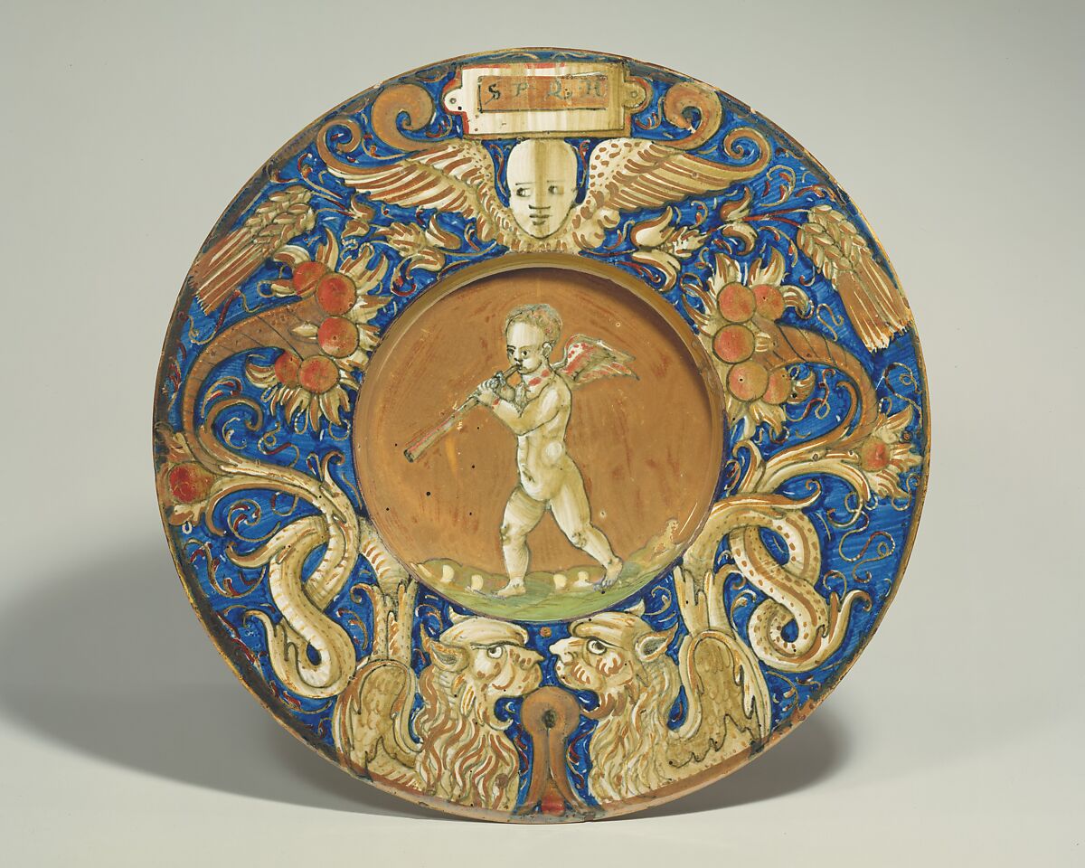 Plate (tondino), Maiolica (tin-glazed earthenware), Italian, Gubbio 