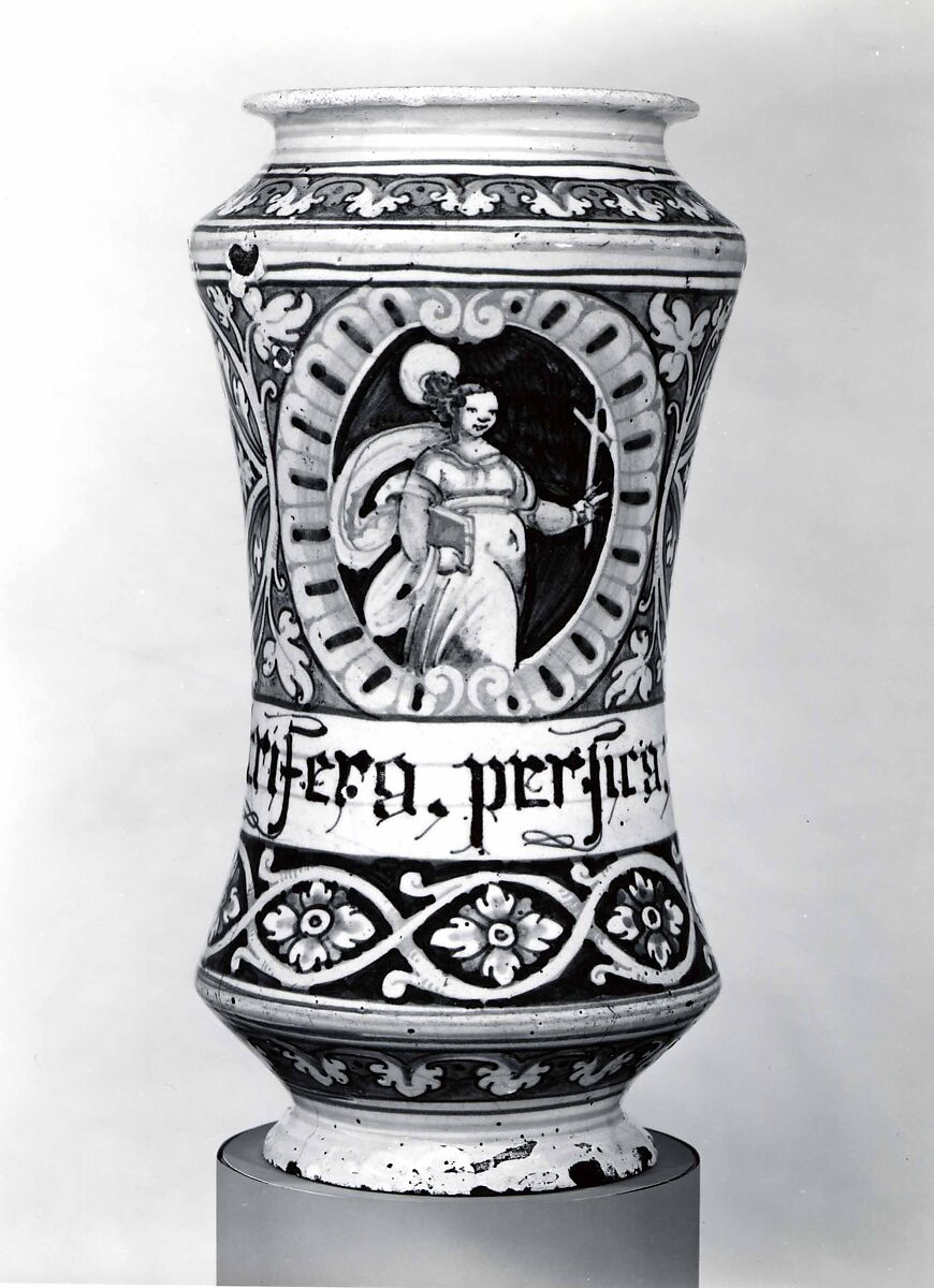 Apothecary jar (albarello), Maiolica (tin-glazed earthenware), Italian, probably Faenza