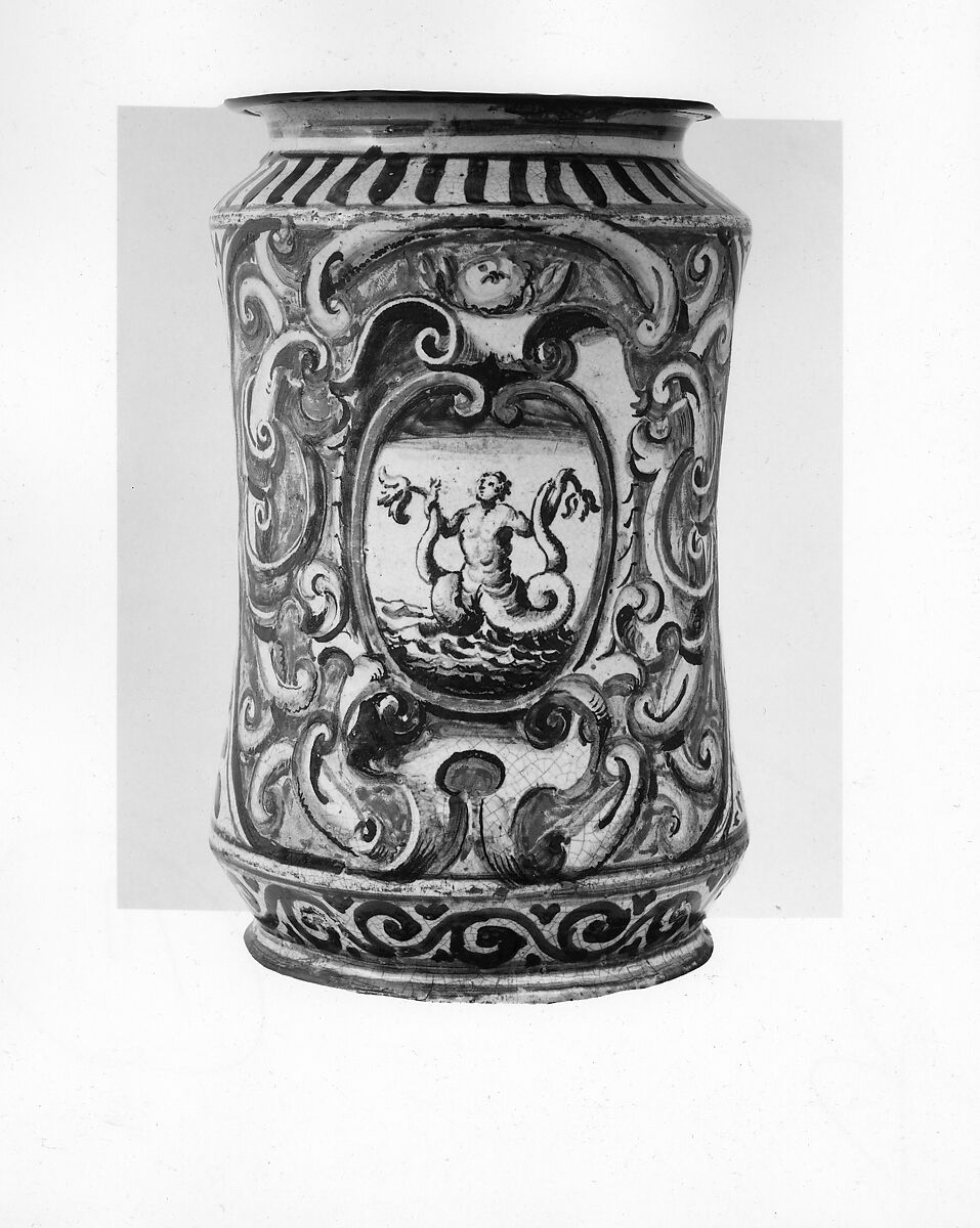 Apothecary jar (albarello), Maiolica (tin-glazed earthenware), Italian 