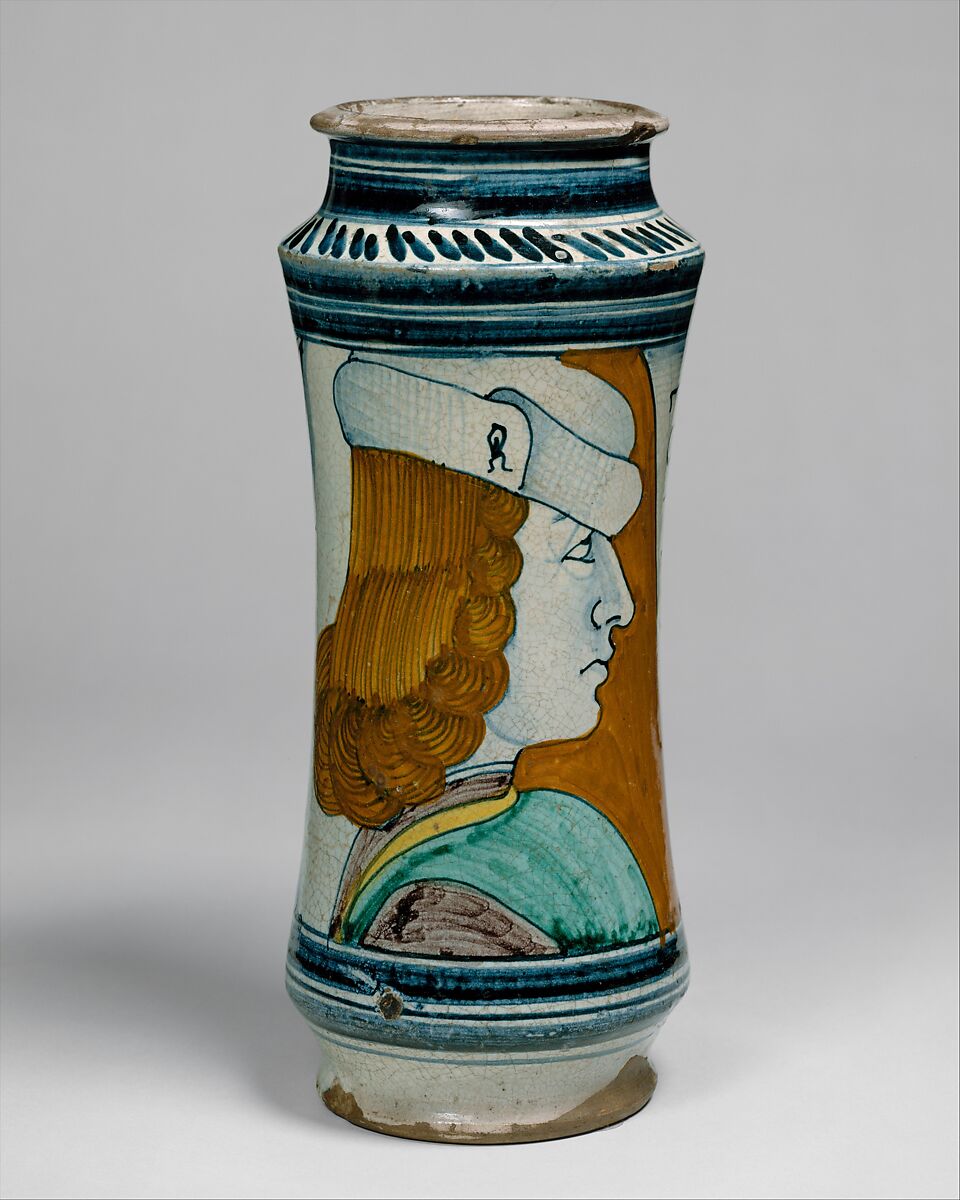 Apothecary jar (albarello), Maiolica (tin-glazed earthenware), Italian, Naples 