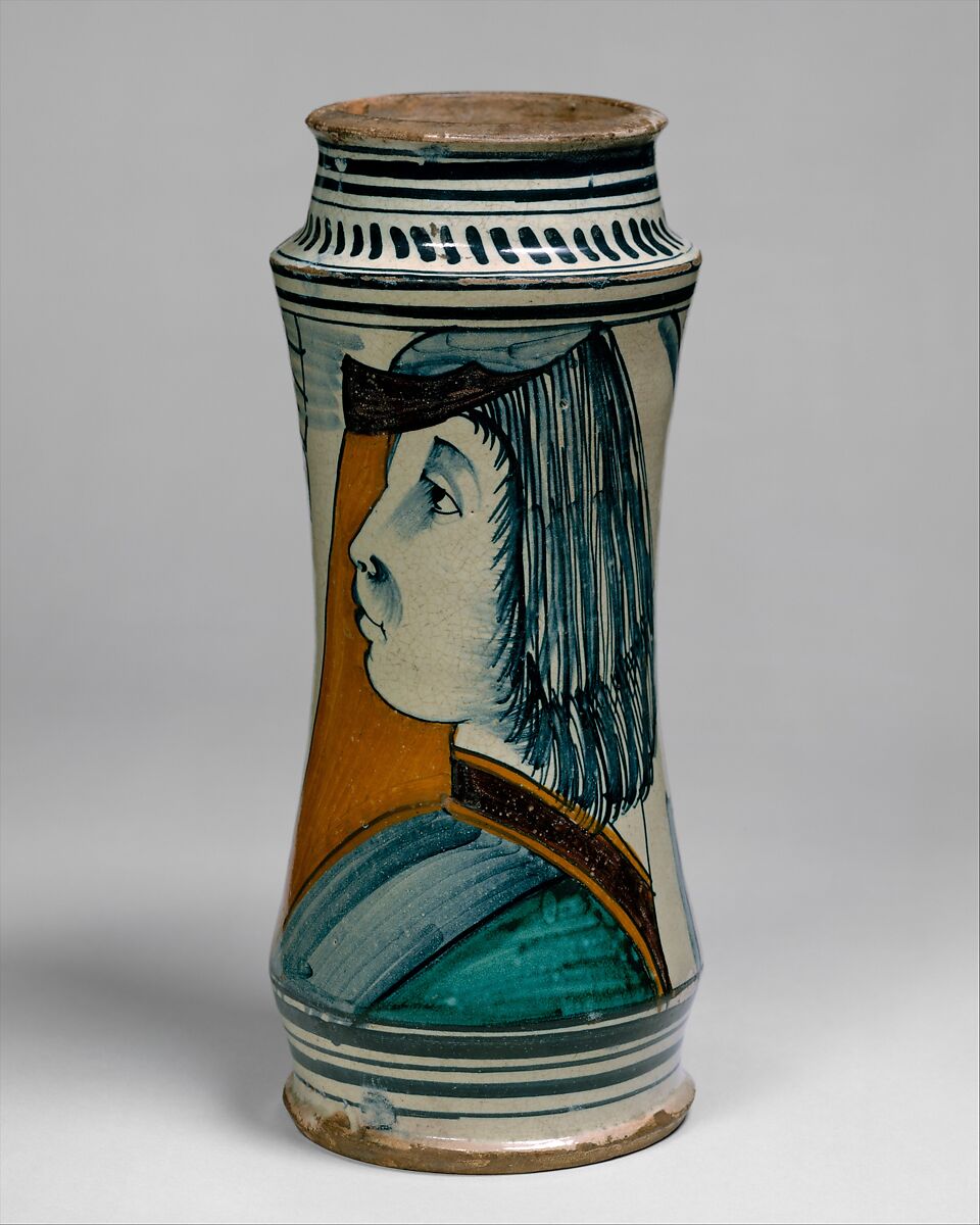 Apothecary jar (albarello), Maiolica (tin-glazed earthenware), Italian, Naples 