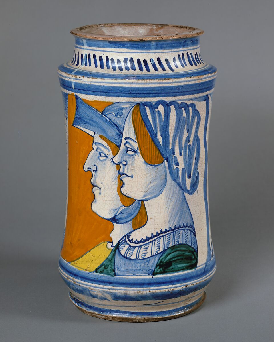 Apothecary jar (albarello), Maiolica (tin-glazed earthenware), Italian, Faenza or Naples 