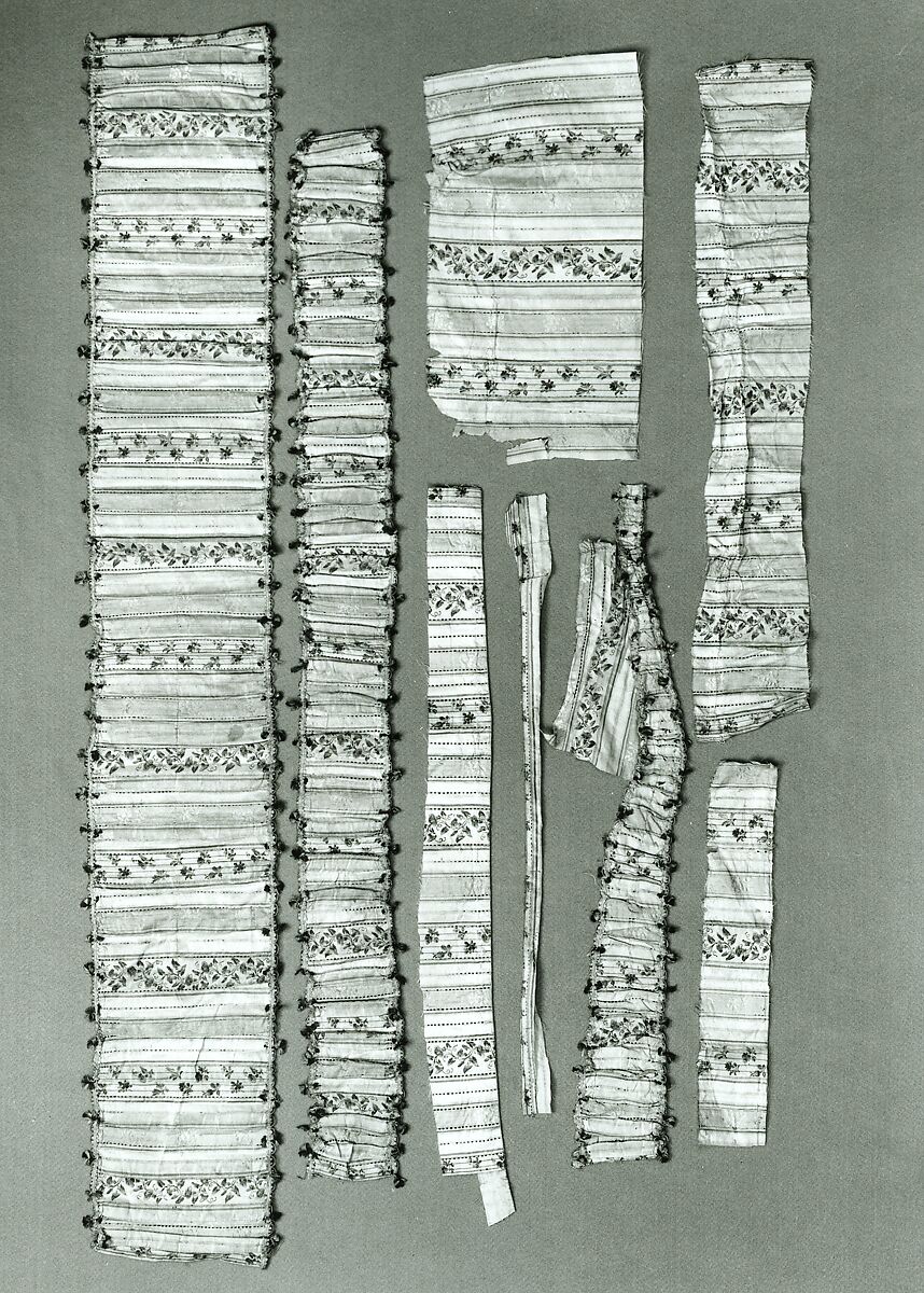 Part of a dress and twenty-five fragments, Silk, French