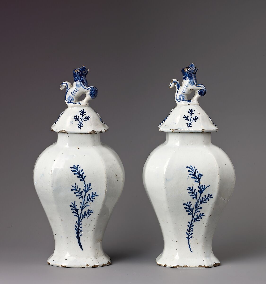 Covered vase, De Porceleyne Bijl (The Porcelain Axe) Factory, Delft, Tin-glazed earthenware, Dutch, Delft