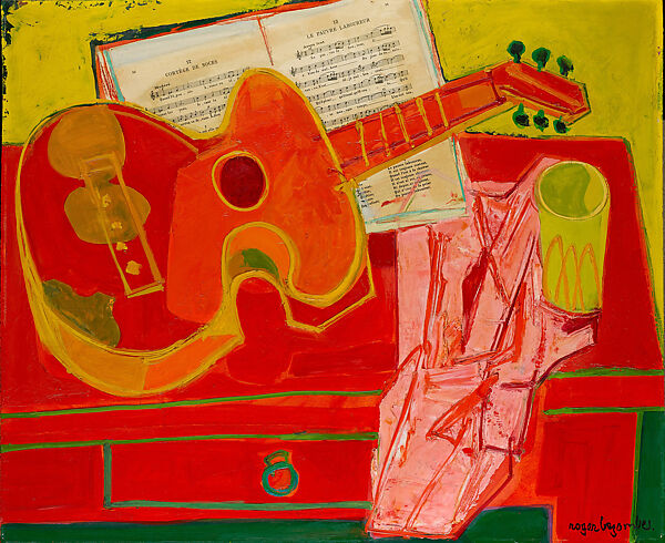 Guitar ("Le Pauvre Laboureur"), Roger Bezombes (French, Paris 1913–1994 Paris), Oil and papier collé, on wood, French 