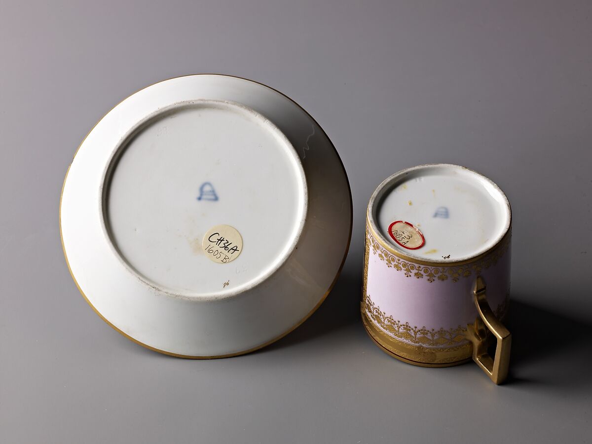 Covered cup and saucer, Anton Kothgasser (Austrian, 1769–1851), Hard-paste porcelain