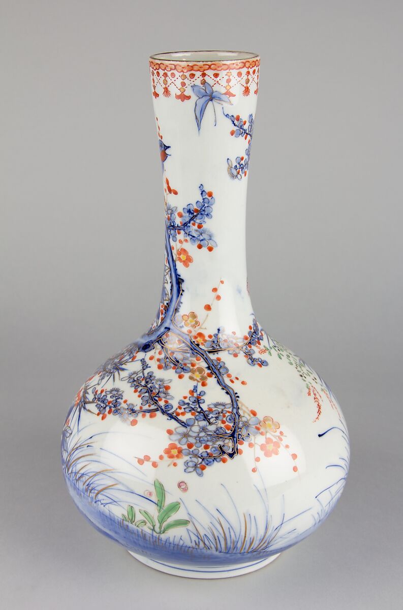 Pair of Vases, White porcelain with decoration in blue under the glaze, enamel, iron red and gold, Japan