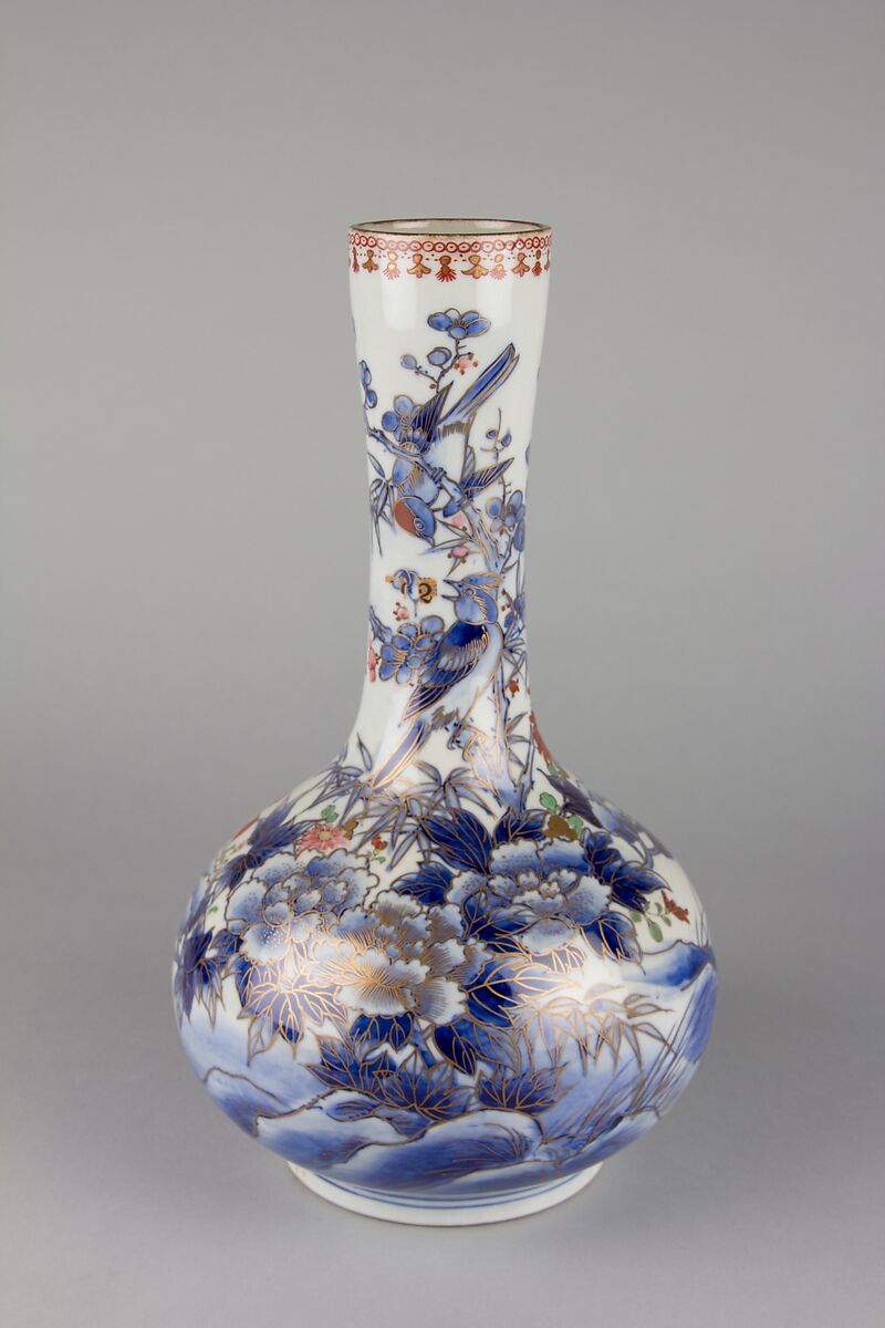 Pair of Vases, White porcelain with decoration in blue under the glaze, enamel, iron red and gold, Japan