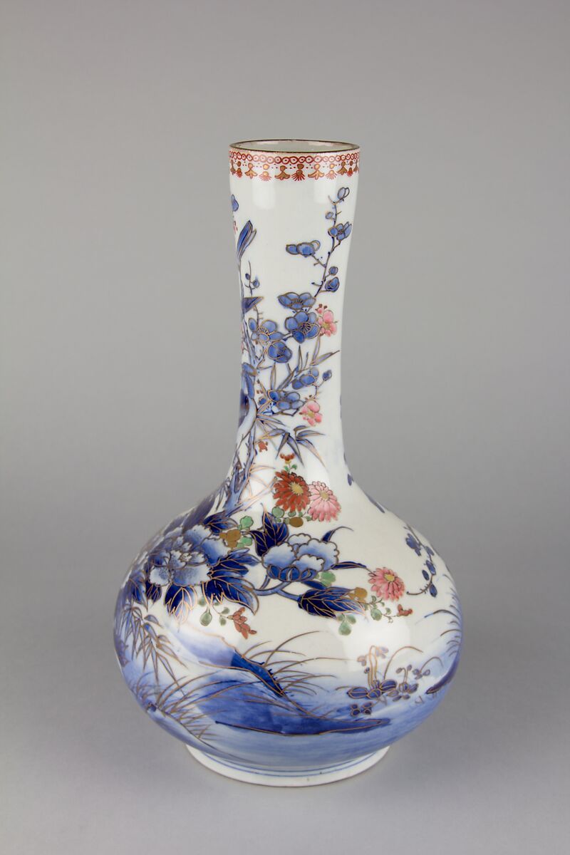 Pair of Vases, White porcelain with decoration in blue under the glaze, enamel, iron red and gold, Japan