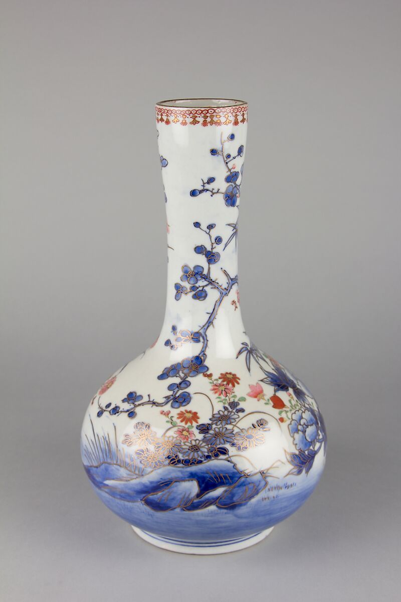 Pair of Vases, White porcelain with decoration in blue under the glaze, enamel, iron red and gold, Japan