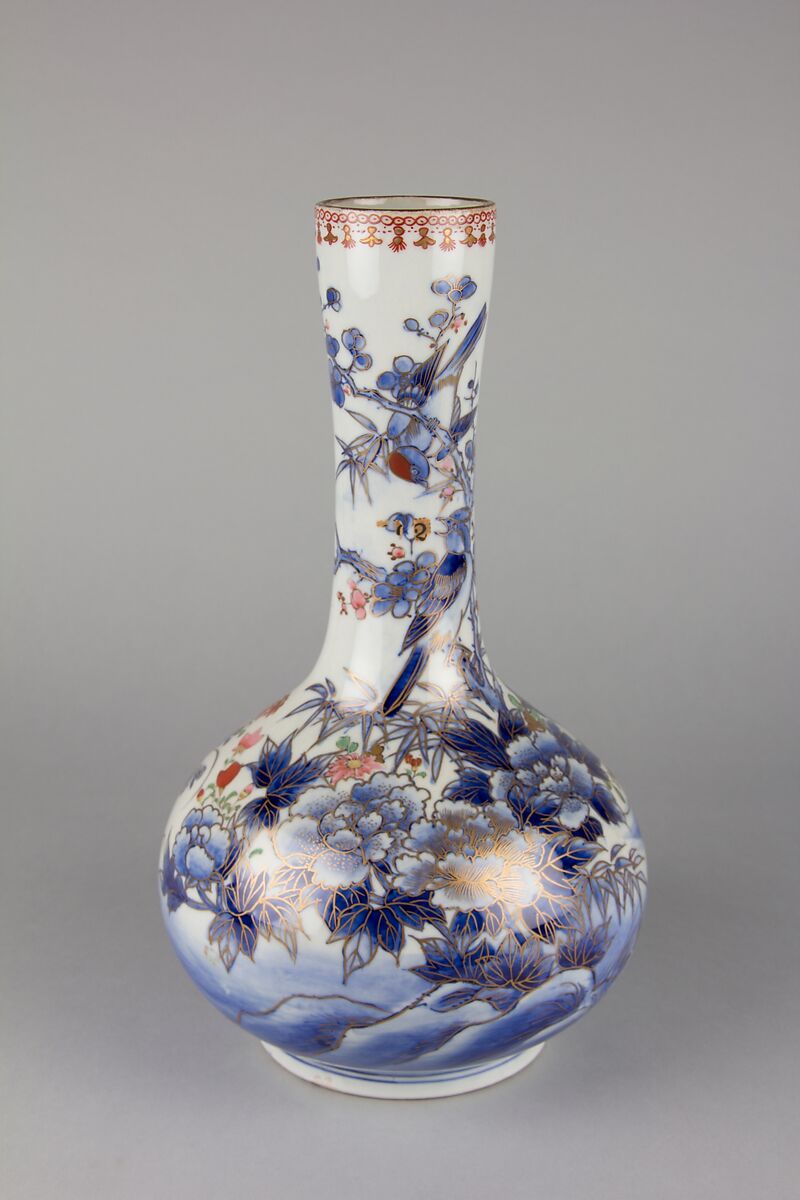 Pair of Vases, White porcelain with decoration in blue under the glaze, enamel, iron red and gold, Japan