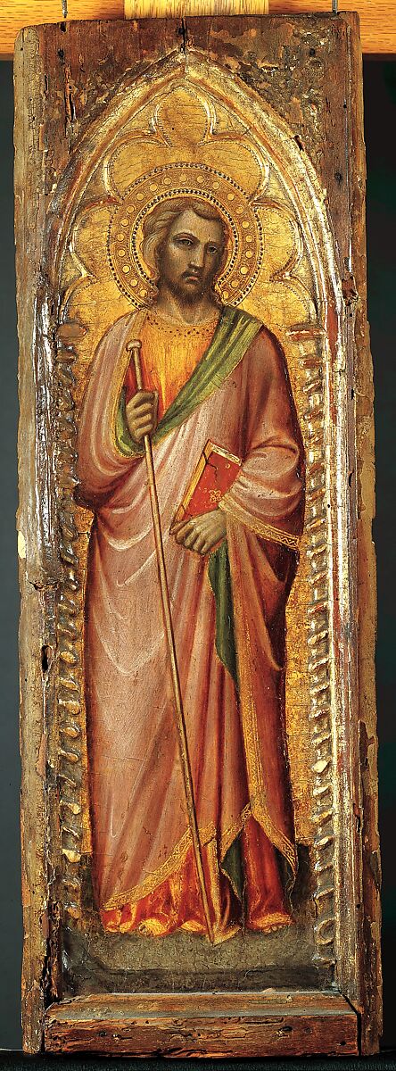 One of a pair of pilaster panels, A single piece of poplar. Gilt; red-brown bole. , Florentine 
